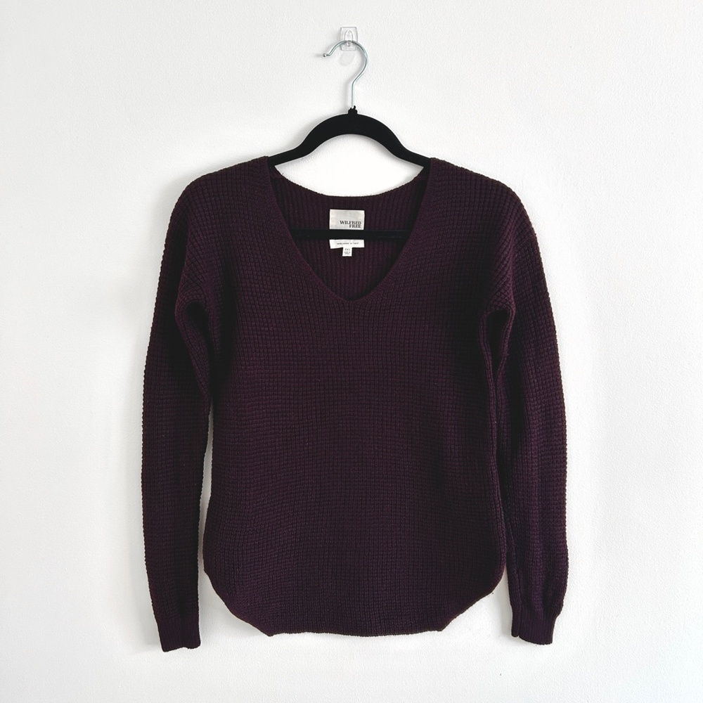 Aritzia Wilfred Free Waffle Knit V-Neck Sweater Deep Purple Size XXS